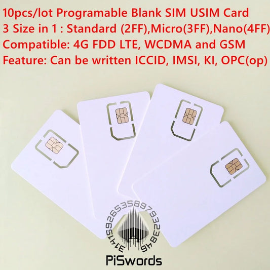 10pcs/lot Writable Programable Blank SIM USIM Card 4G LTE WCDMA GSM SIM Card With Micro Nano Size FF 3FF 4FF For Milenage