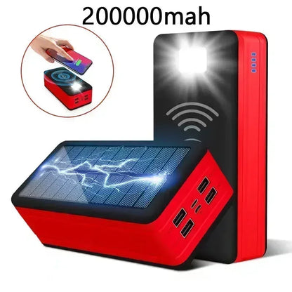 100000mAh Solar Power Bank Mobile Phone Wireless Charging Large Capacity External Battery Fast Charging For Travel And Camping