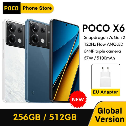 New POCO X6 5G Global Version Smartphone Snapdragon 7s Gen 2 120Hz Flow AMOLED Display 64MP Camera with OIS 67W Charging NFC