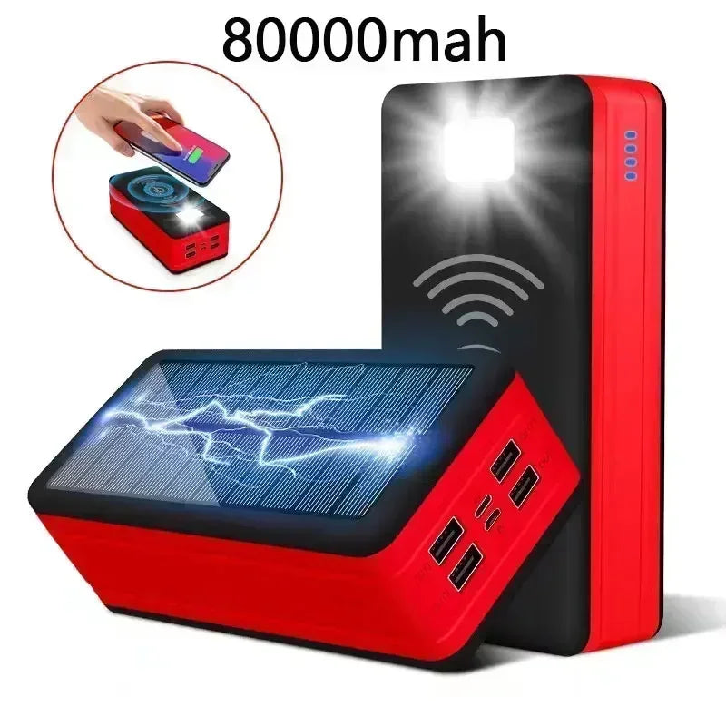 100000mAh Solar Power Bank Mobile Phone Wireless Charging Large Capacity External Battery Fast Charging For Travel And Camping