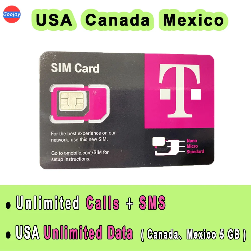 USA Unlimited Data & CALL & SMS（Canada，Mexico 5GB）USA Prepaid Sim Card ,5G/4G Unlimited Internet，America，Canada，Mexico LTE Data.