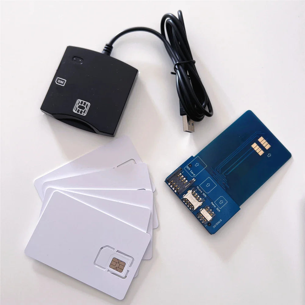 4G LTE SIM Card Reader Writer Programmer+5PCS 128k 4G LTE Blank SIM Cards+SIM Card Converter with SIM personalize tools