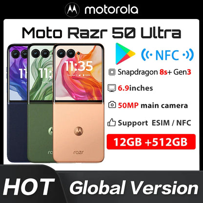 New Original Global Version Motorola Moto Razr 50 Ultra XT2451-3 6.9" Snapdragon 8s Gen 3 Folding Screen 4000mAh 50MP 45W