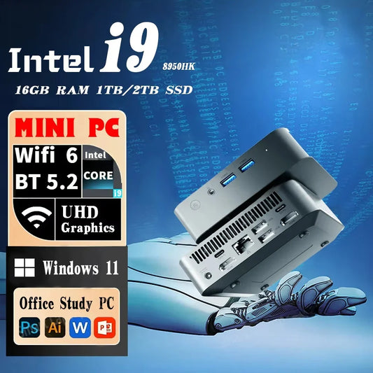 Mini PC Intel Core i9 8950Hk Windows11 16GB RAM1TB/2TB SSD Full Function Ultra Small Pocket Computer Type-C 4K Portable computer