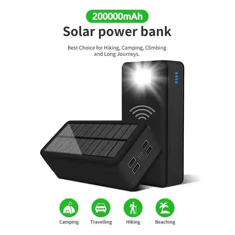 100000mAh Solar Power Bank Mobile Phone Wireless Charging Large Capacity External Battery Fast Charging For Travel And Camping